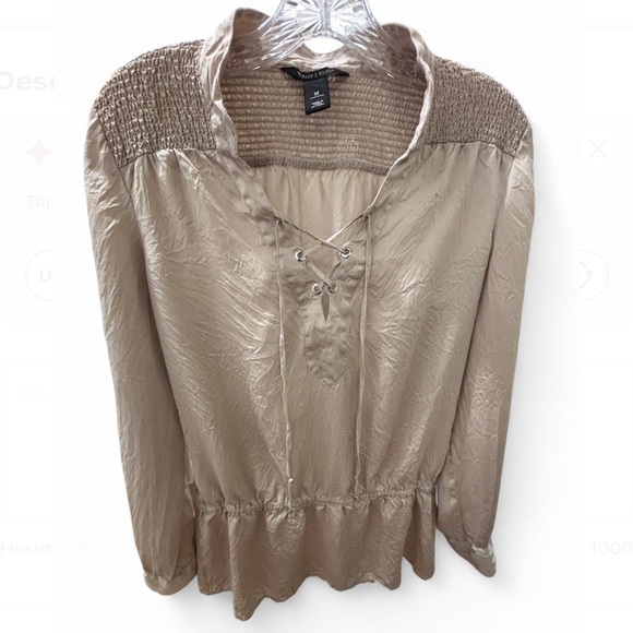 White House Black Market Tops - White House Black Market Gold Ruffled Blouse with Mandarin Collar Size M